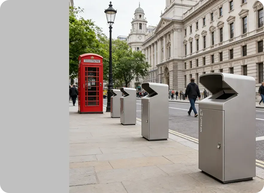 outdoor trash cans for commercial projects on city street