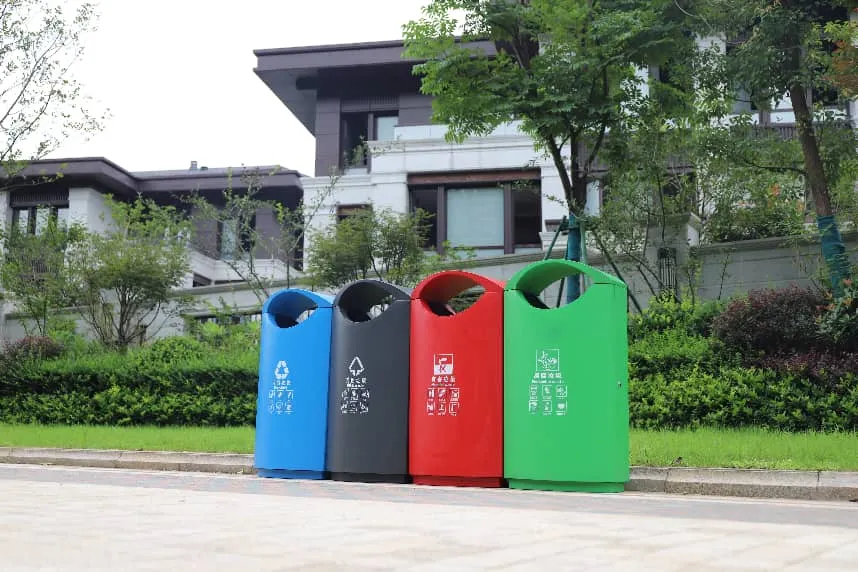 commercial recycling bins using colors for waste sorting