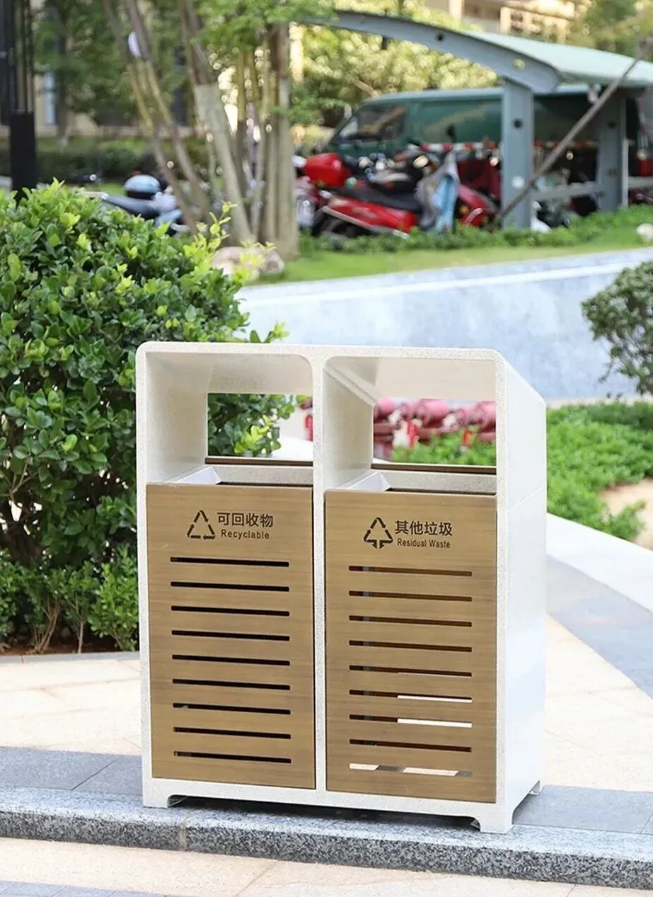outdoor recycling bins for public projects with dual compartments