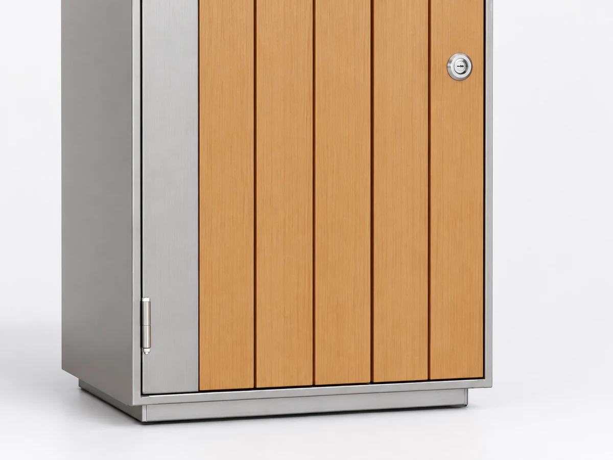 OTM-02C lockable front service door with PS wood-look slats.webp
