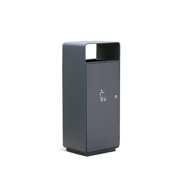 Complete individual outdoor waste bin with covered opening and front service door