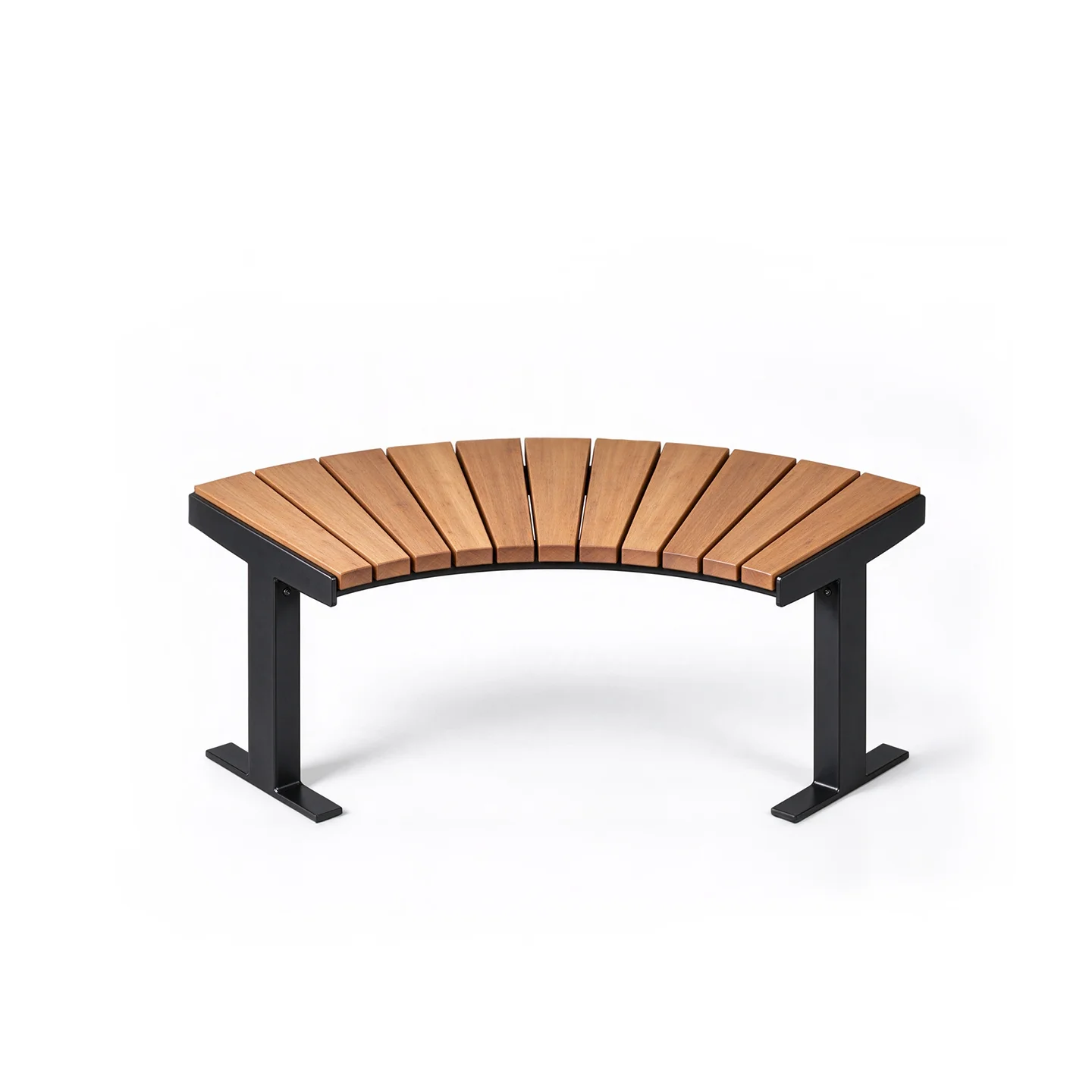 OTZD-12S Curved outdoor bench wooden slat seat with black metal frame white background.jpg