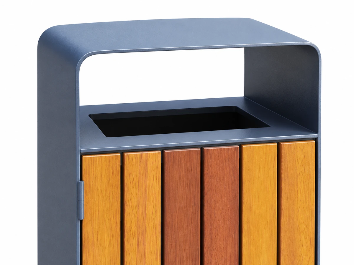 Recessed waste inlet under the top cover of the OTM-04BM outdoor litter bin