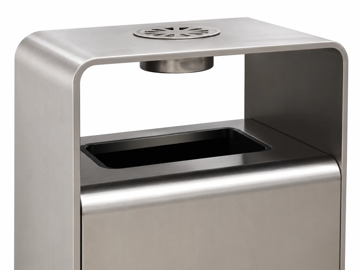 Covered disposal opening on the OTX-02C commercial outdoor trash receptacle