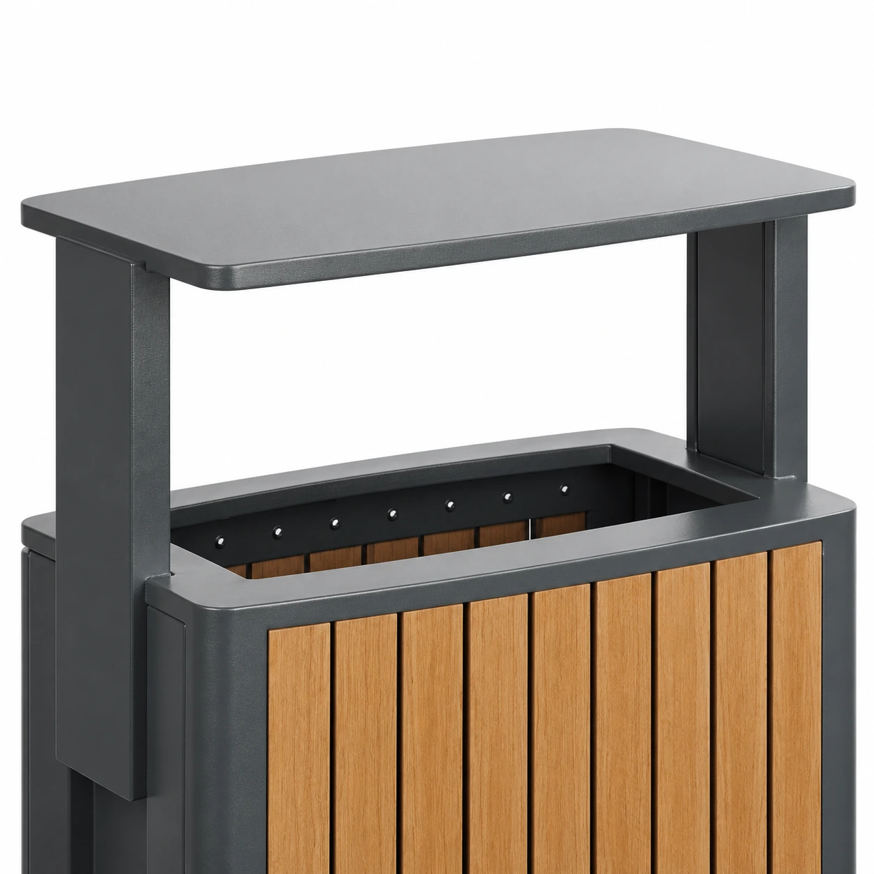 OTM-16A overhanging flat metal rain cover with rounded corners above the disposal opening